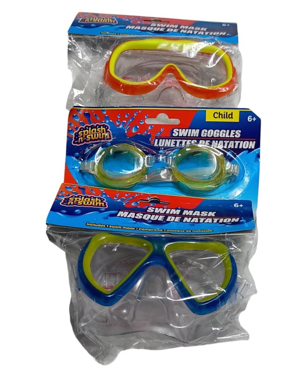 3 Splash N Swim Child Swim Goggles And Swim Masks Lot Uv Protection Age 6 Plus